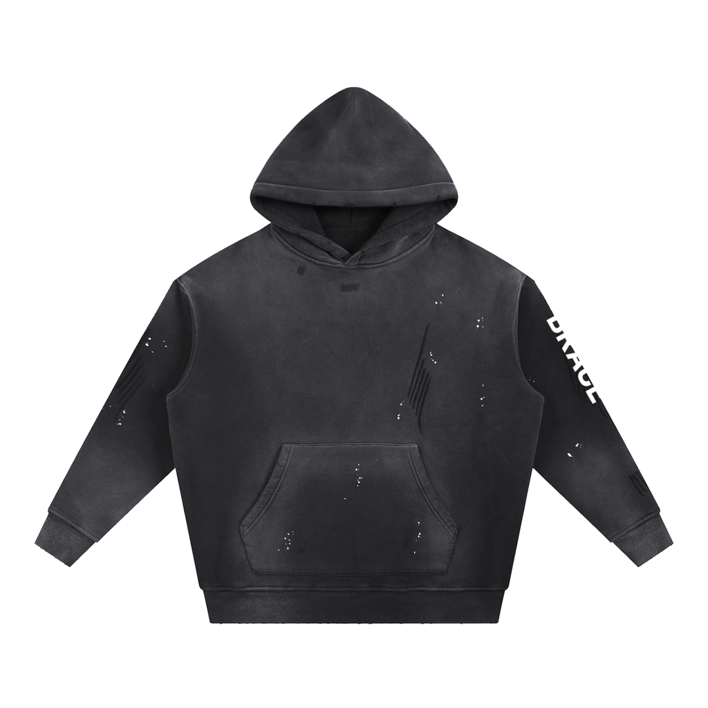 Vintage Washed Frayed Fleece Hoodie - Premium Gym Hoodie | BRACE