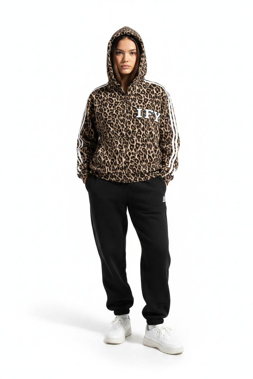 Unisex Leopard Full Zip Hoodie