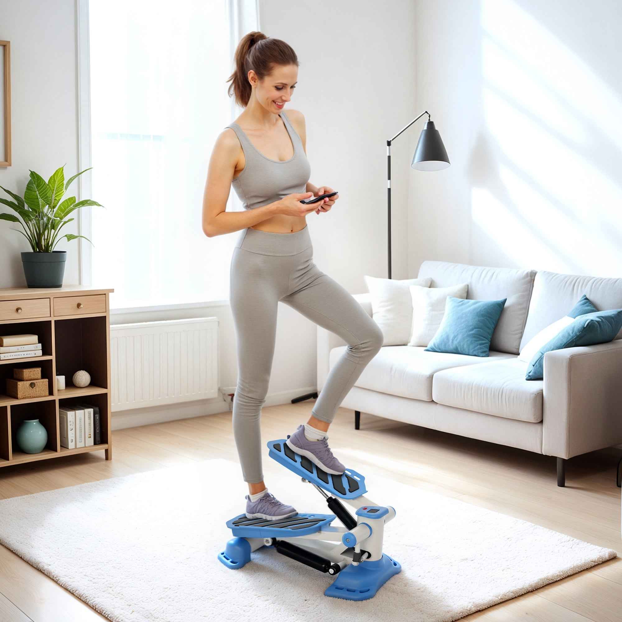 Portable Mini Stepper, Steppers For Exercise Workout With LCD Display Monitor, Anti-skid Foot Pedals For Home Gym Office, Blue