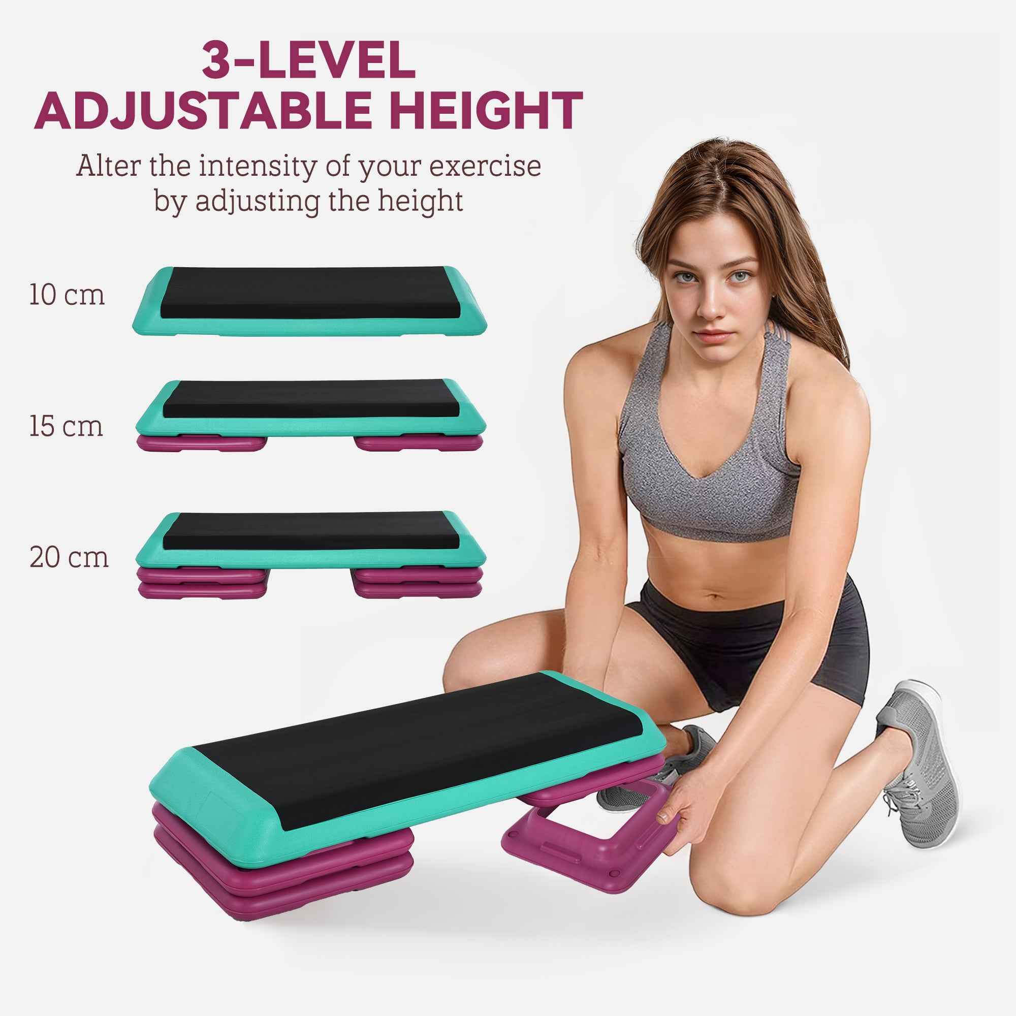 3-Level Aerobic Step 10/15/20cm Steppers For Exercise Workout W/ Non-Slip Top Compact Stepper Home Office Indoor Outdoor Fitness Equipment