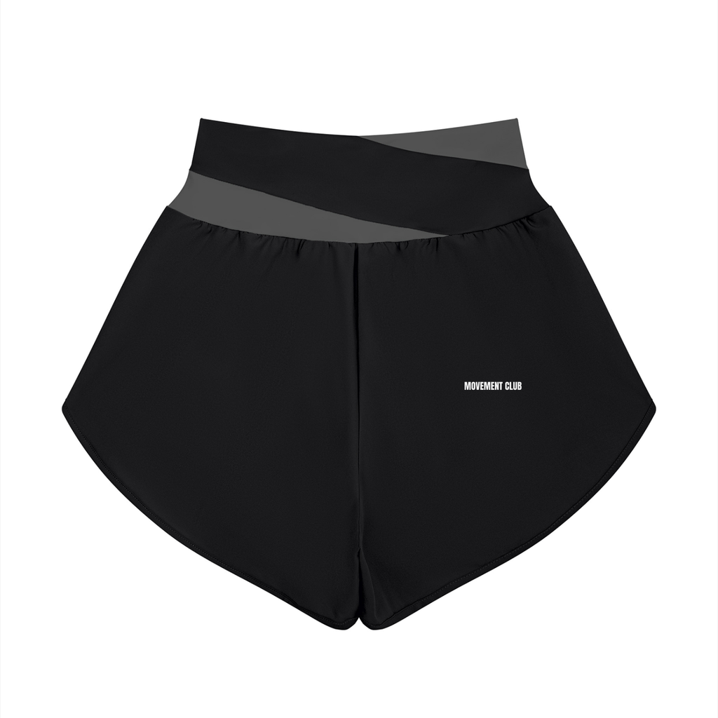 Panelled Crossover-Waist Yoga Shorts