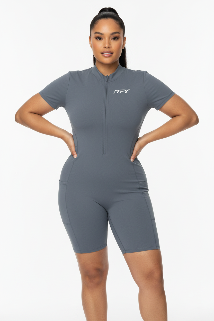 Women's Quarter-Zip Short Sleeve Romper