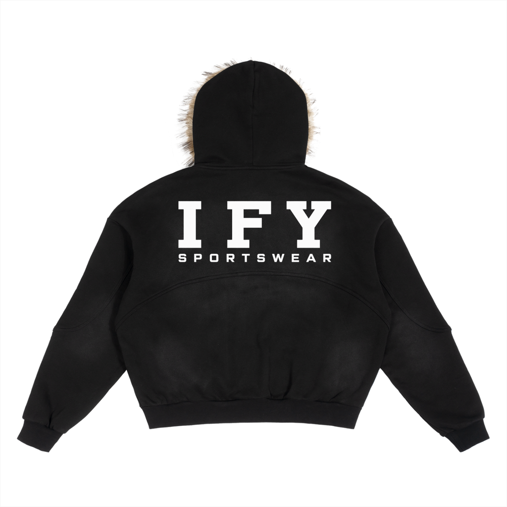 Sun Fade Boxy Detachable Fur Hoodie