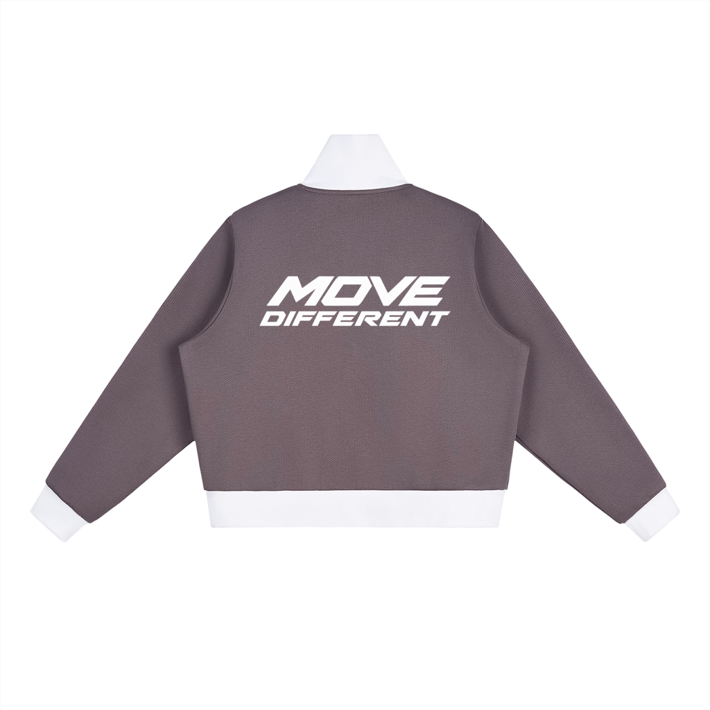 Contrast Side Stripe Fleece Cropped Track Jacket