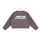 Contrast Side Stripe Fleece Cropped Track Jacket