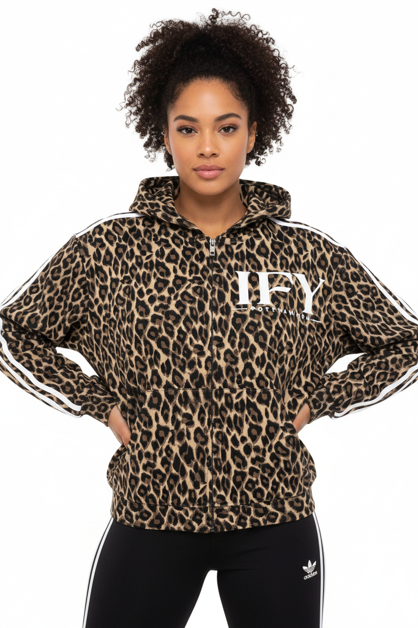 Unisex Leopard Full Zip Hoodie