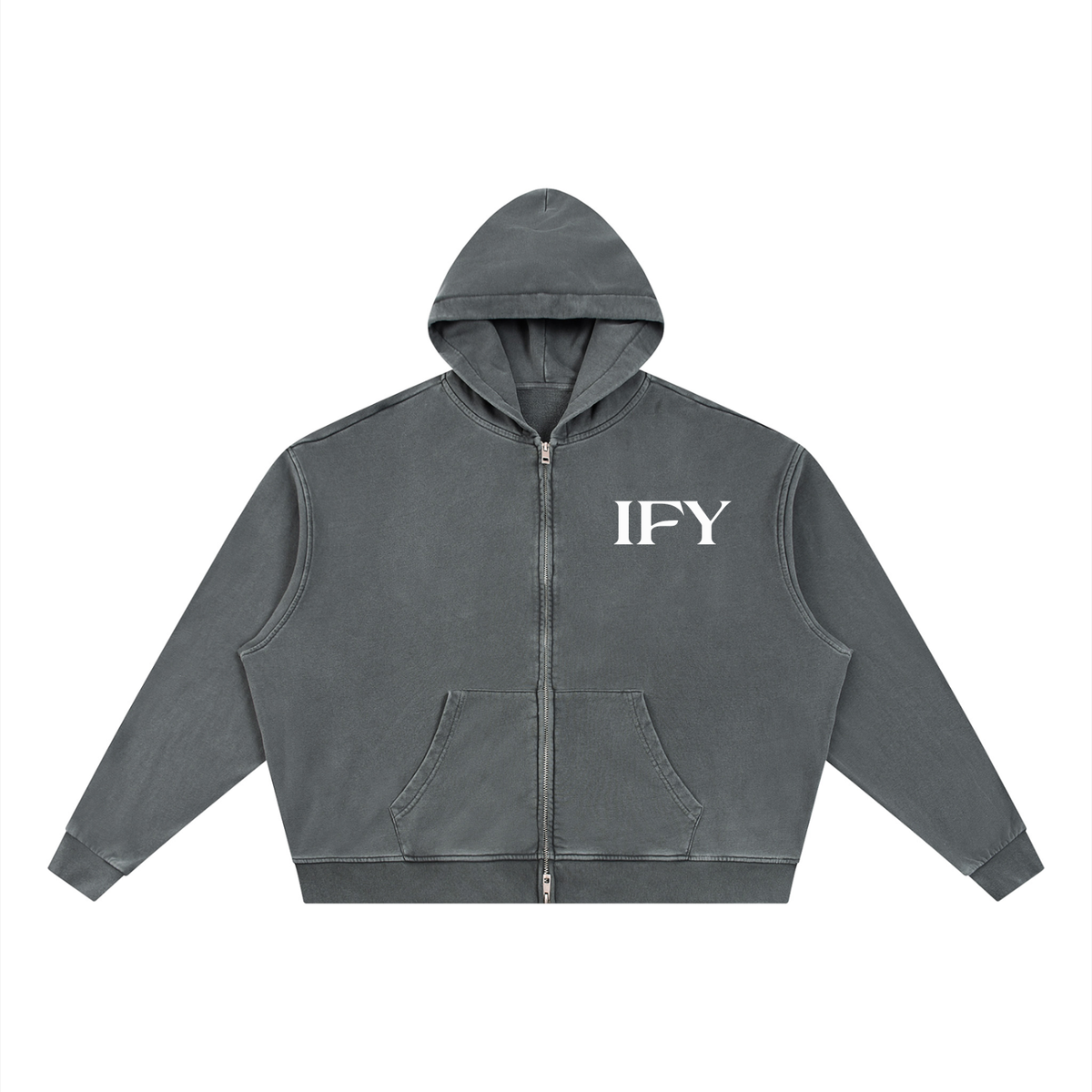 Unisex Vintage Wash Full Zip Boxy Hoodie