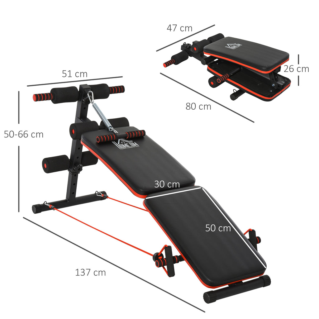 Sit Up Bench Core Workout Adjustable Thigh Support Foldable For Home Gym W Arm Pulling Rope Black - IFY Sports