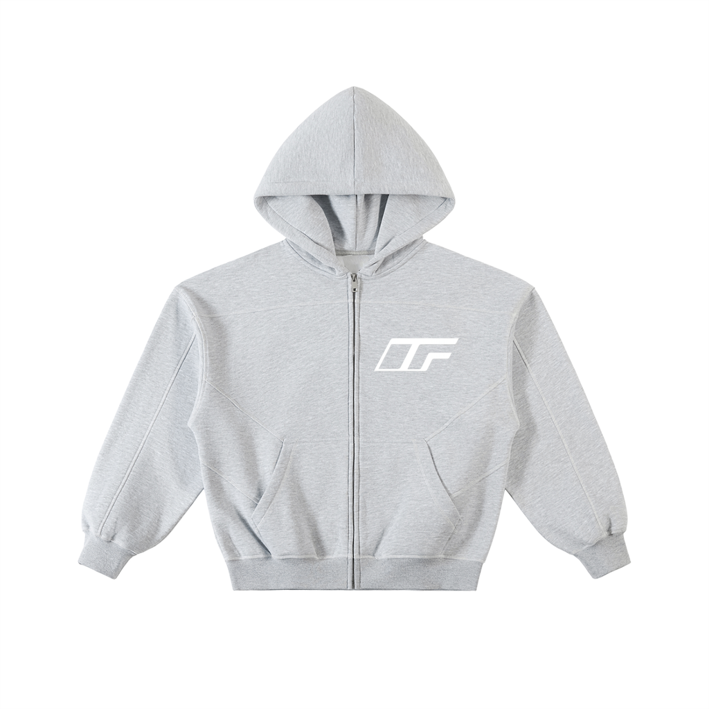 Contrast-Stitched Boxy Fleece Zip Hoodie