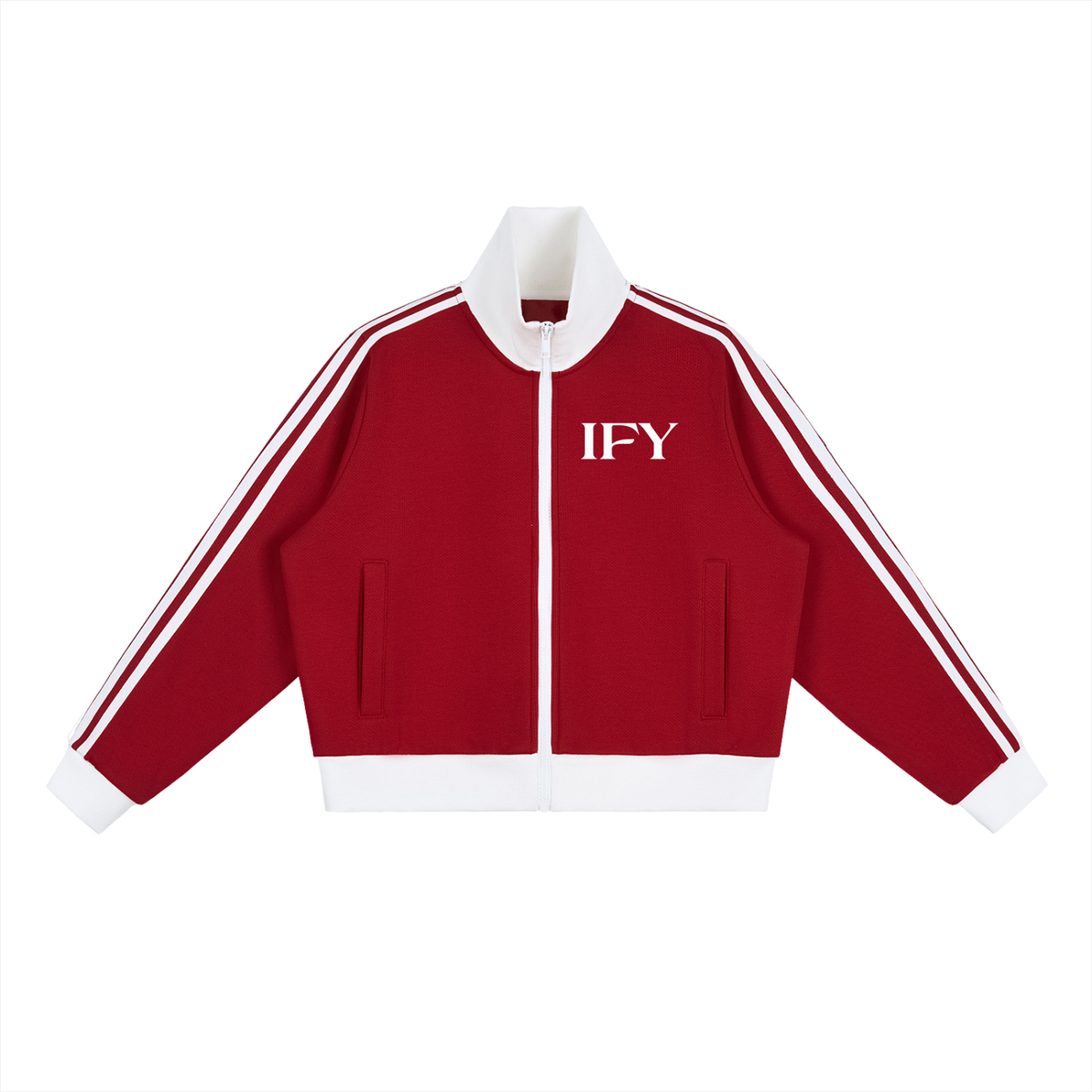Contrast Side Stripe Fleece Cropped Track Jacket