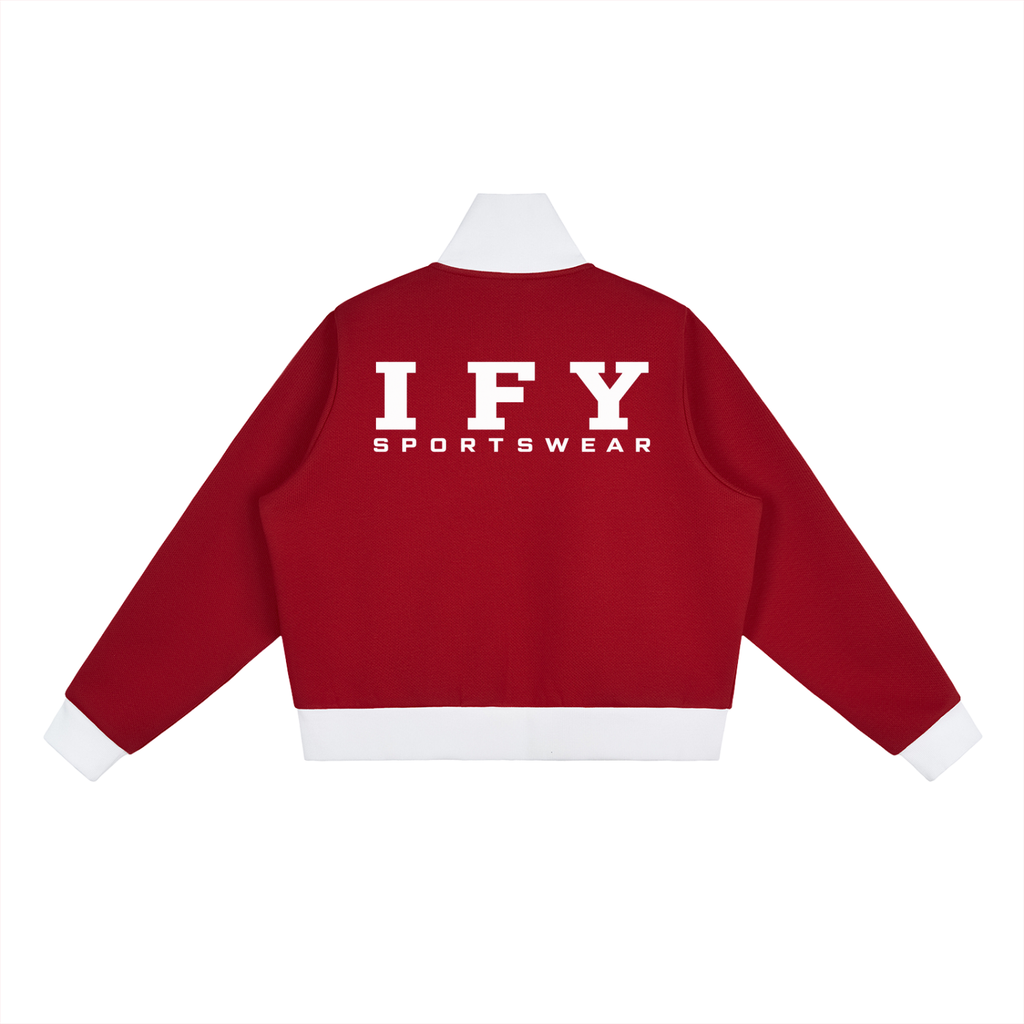 Contrast Side Stripe Fleece Cropped Track Jacket