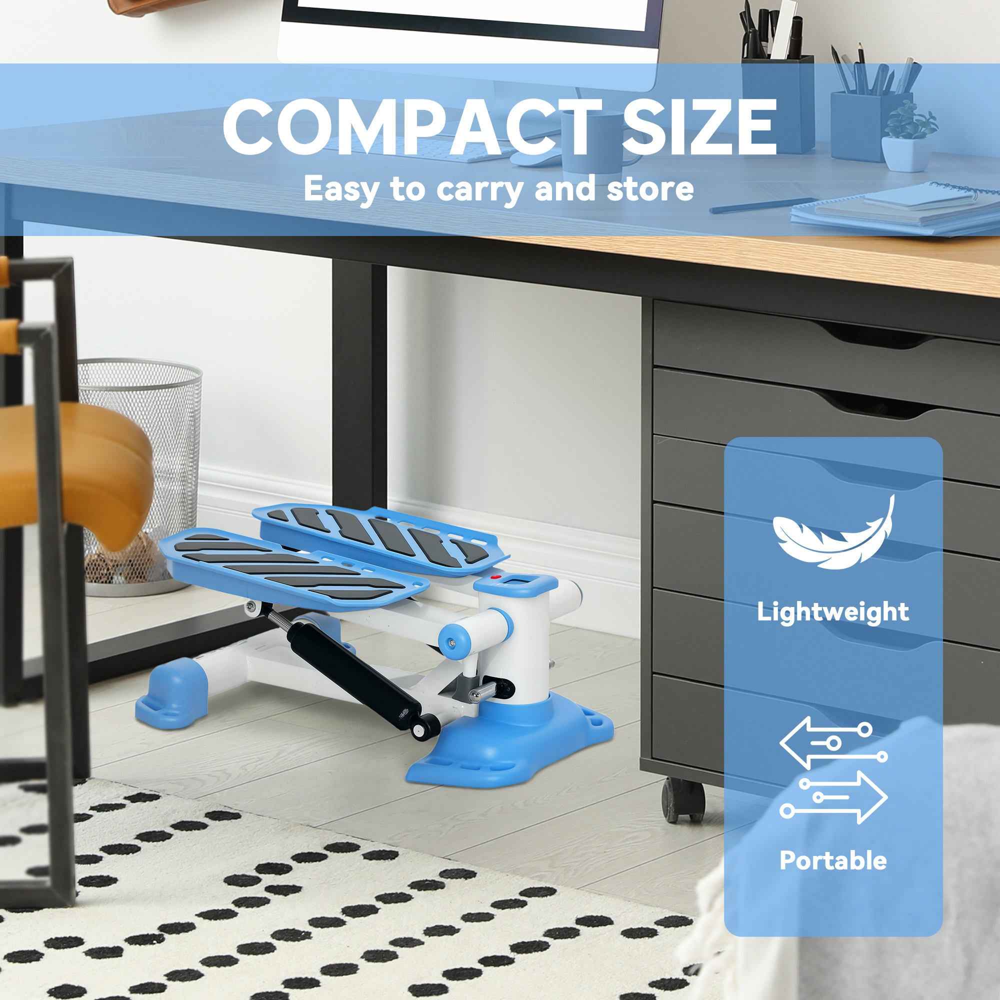 Portable Mini Stepper, Steppers For Exercise Workout With LCD Display Monitor, Anti-skid Foot Pedals For Home Gym Office, Blue