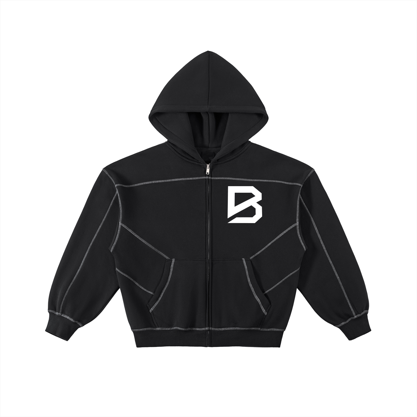 Contrast-Stitched Zip Hoodie - Boxy Fleece Gym Hoodie | BRACE