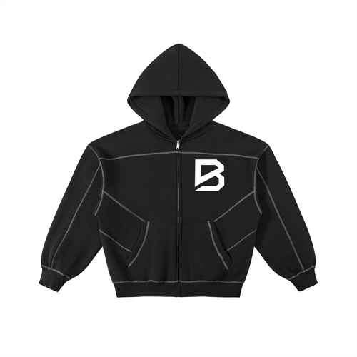 Contrast-Stitched Zip Hoodie - Boxy Fleece Gym Hoodie | BRACE
