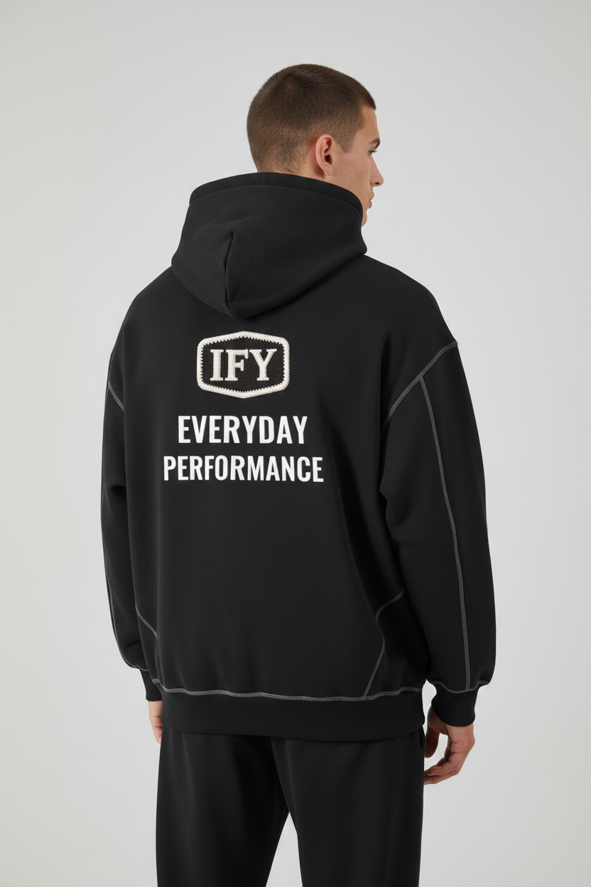 Contrast-Stitched Boxy Fleece Zip Hoodie