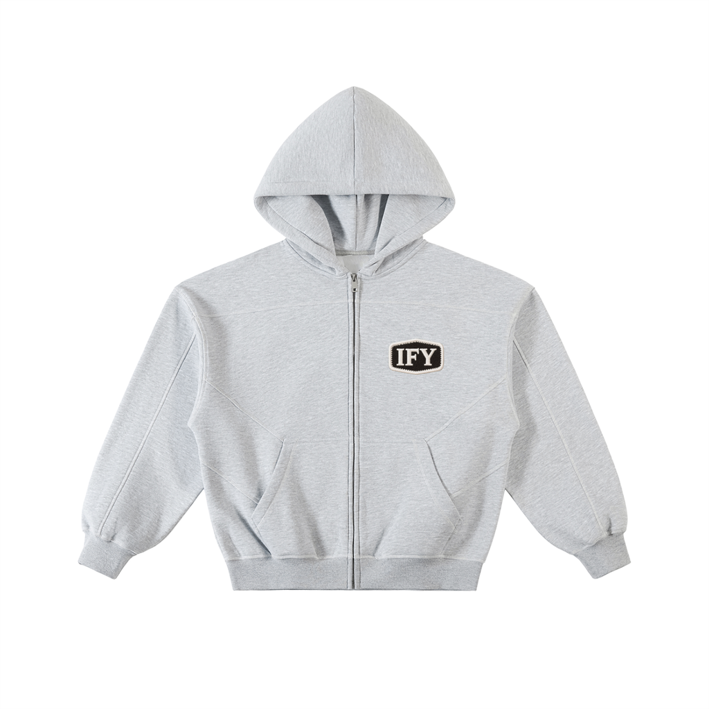 Contrast-Stitched Boxy Fleece Zip Hoodie