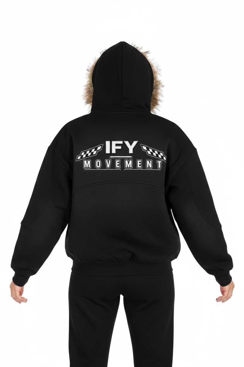 Black hoodie with 'ASCEA' and 'LOOM9' text on the back against a white background
