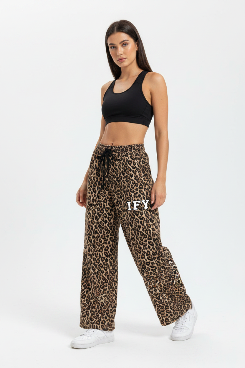 Unisex Leopard Barrel Leg Sweatpants