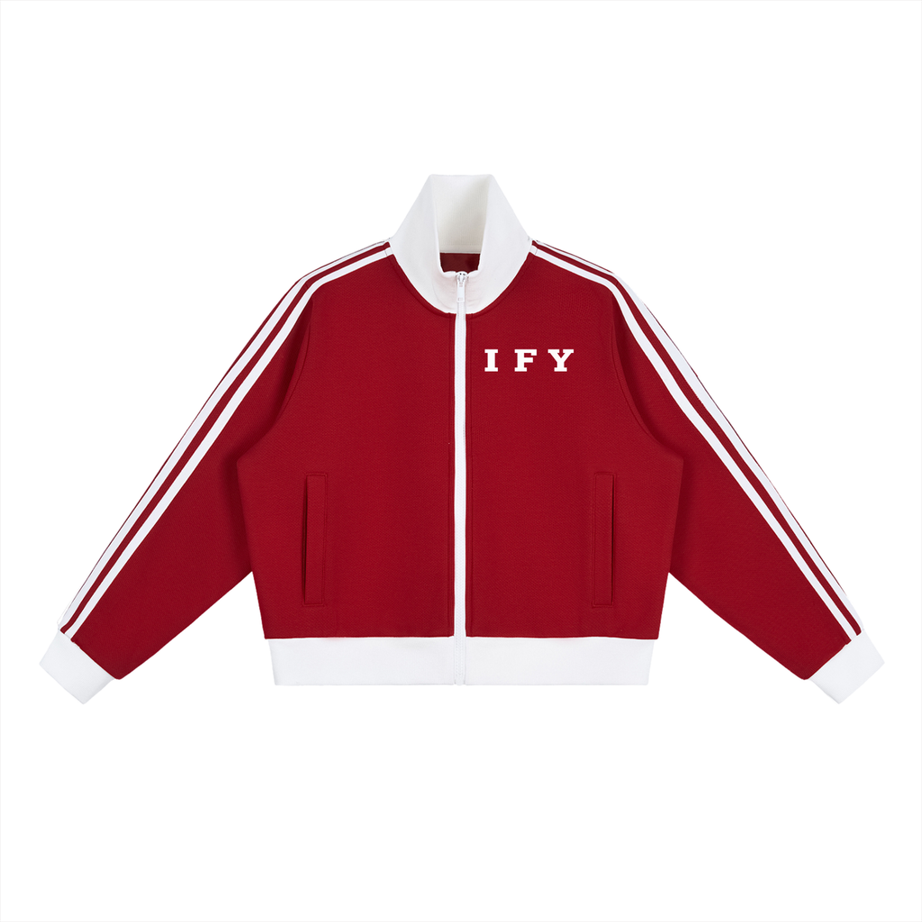 Contrast Side Stripe Fleece Cropped Track Jacket