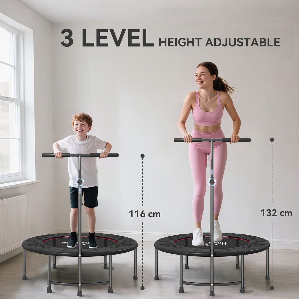 40" Fitness Trampoline With Adjustable Handle, Rebounder Trampoline, Mini Jumper For Indoor Exercise Workout, Black - IFY Sports