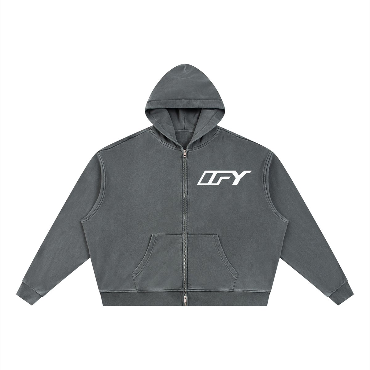 Unisex Vintage Wash Full Zip Boxy Hoodie