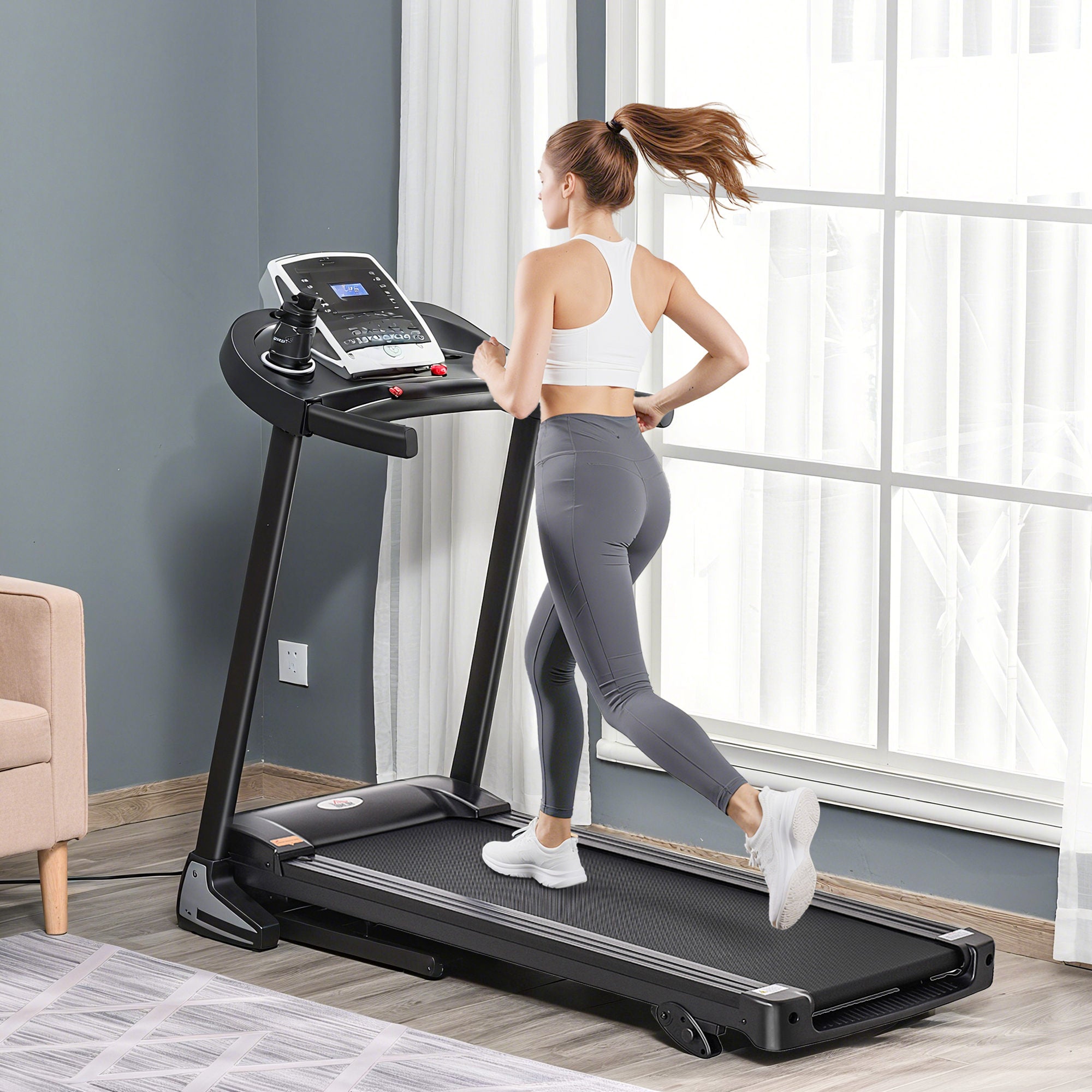 Folding Treadmill, 2.0HP Incline Treadmill Running Machine, 12.8 Km/h, With LED Display, Manual Incline, 12 Preset Programs, Drink & Phone Holder For Home Gym Fitness - IFY Sports