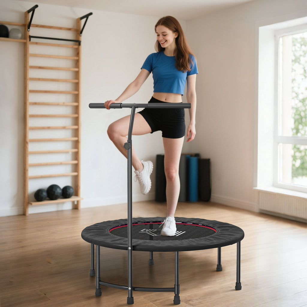 40" Fitness Trampoline With Adjustable Handle, Rebounder Trampoline, Mini Jumper For Indoor Exercise Workout, Black - IFY Sports