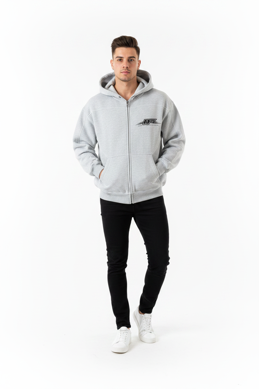 Contrast-Stitched Boxy Fleece Zip Hoodie