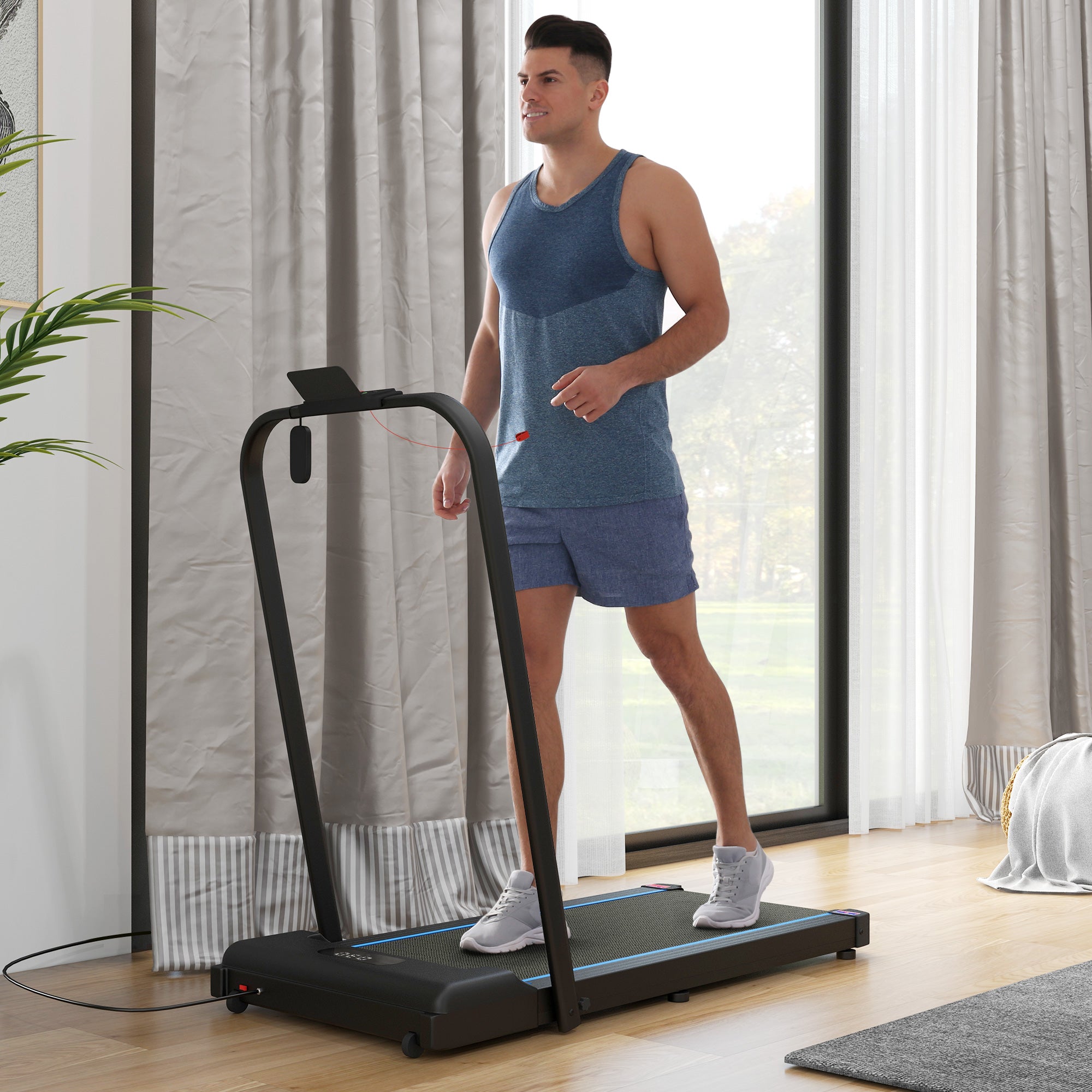 SPORTNOW 2.5HP Walking Pad, 1-6km/h Folding Treadmill With Remote Control And LED Display For Home Gym Office, Blue - IFY Sports