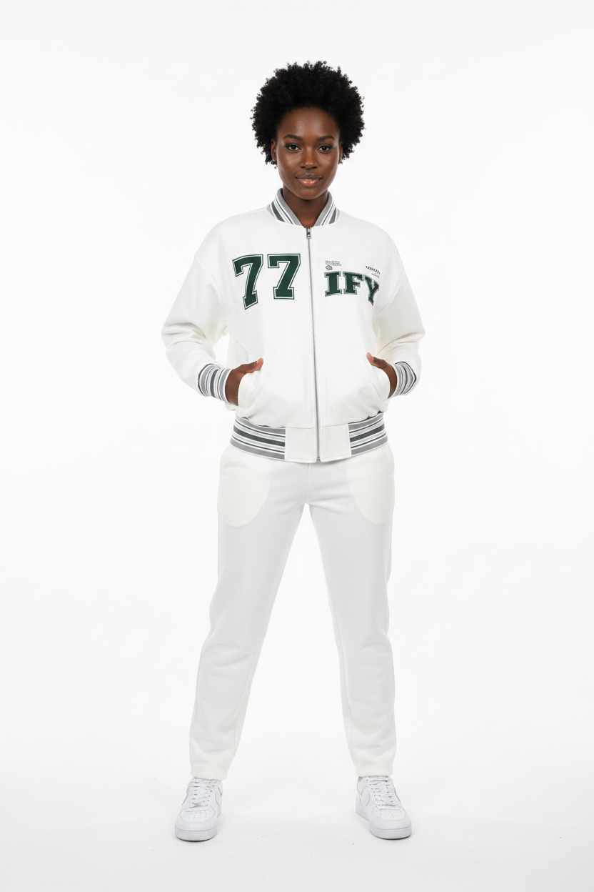 Striped Rib Collar Zip Jacket