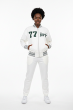 Striped Rib Collar Zip Jacket
