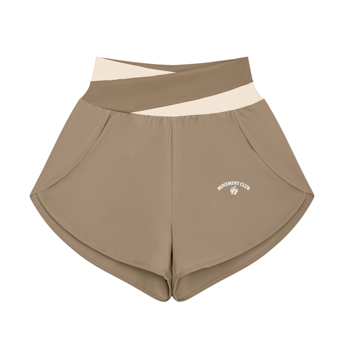 Panelled Crossover-Waist Yoga Shorts