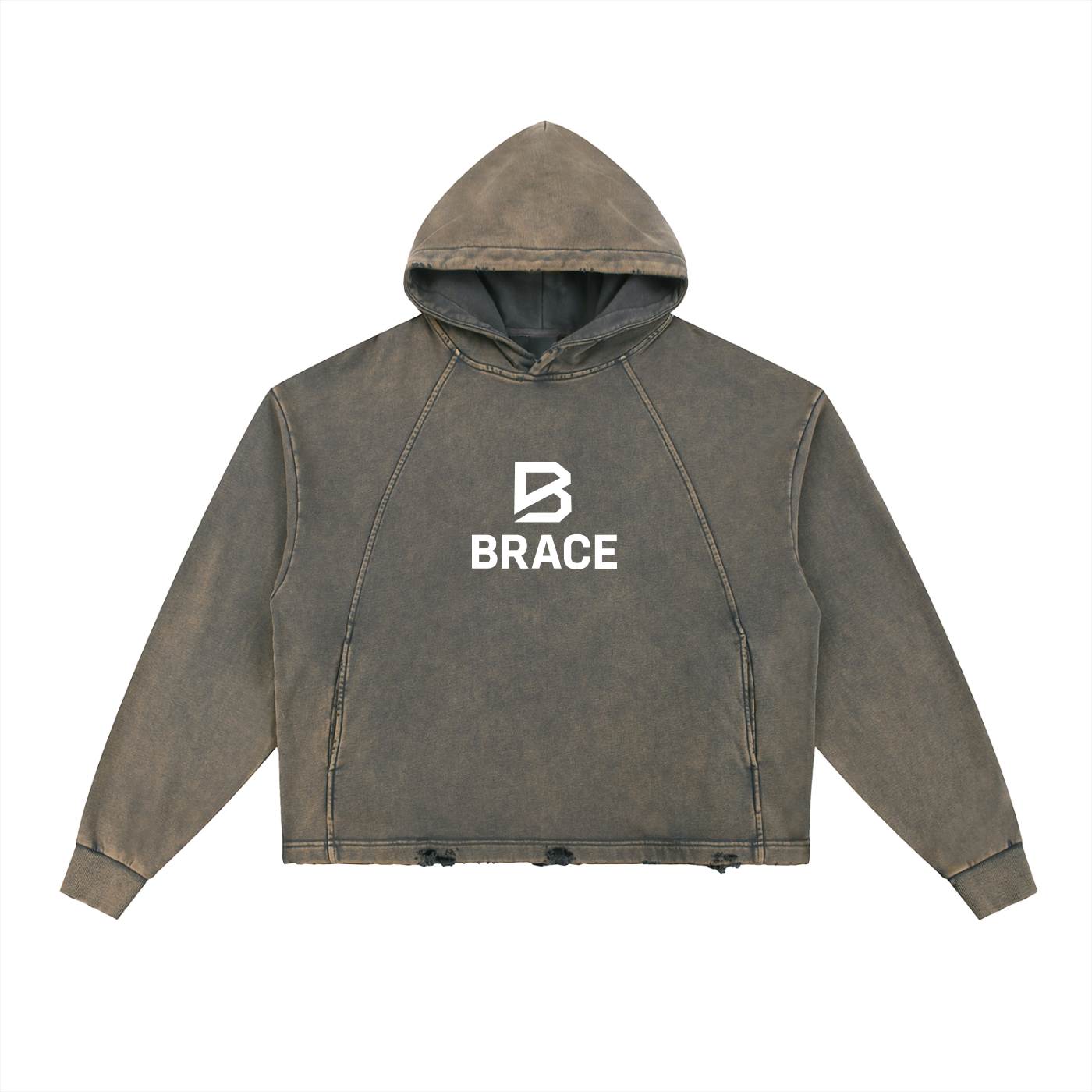 Vintage Washed Frayed-Hem Hoodie - Premium Fleece Gym Hoodie | BRACE