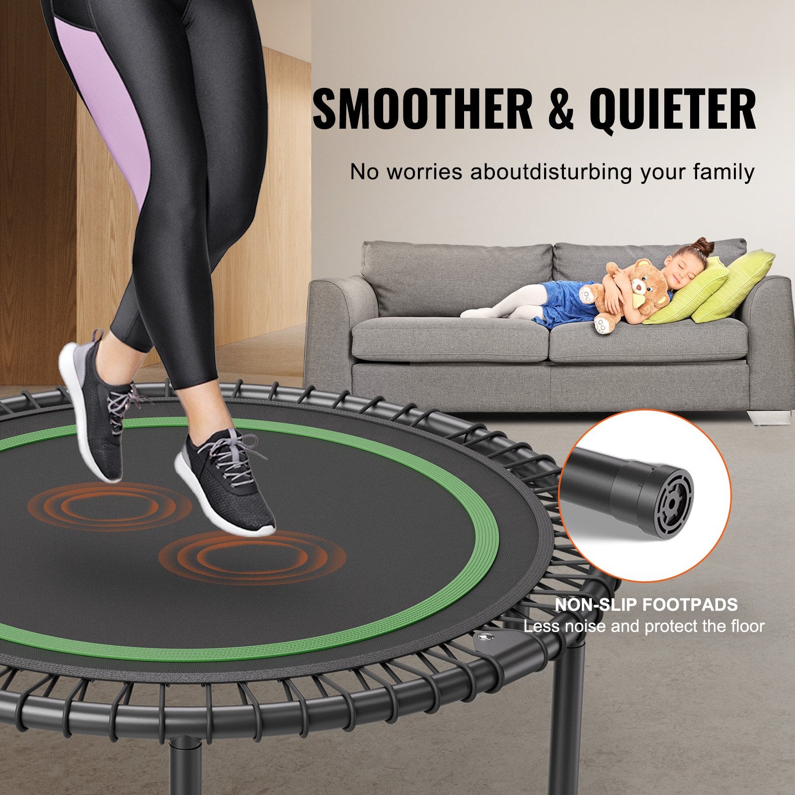 Foldable Mini Trampoline, 40 Inch Fitness Rebounder, Max Load 330 Lbs Exercise Trampoline, Stable & Quiet Indoor Small Workout Trampoline, Mini Trampoline For Adults Indoor/Garden Workout - IFY Sports