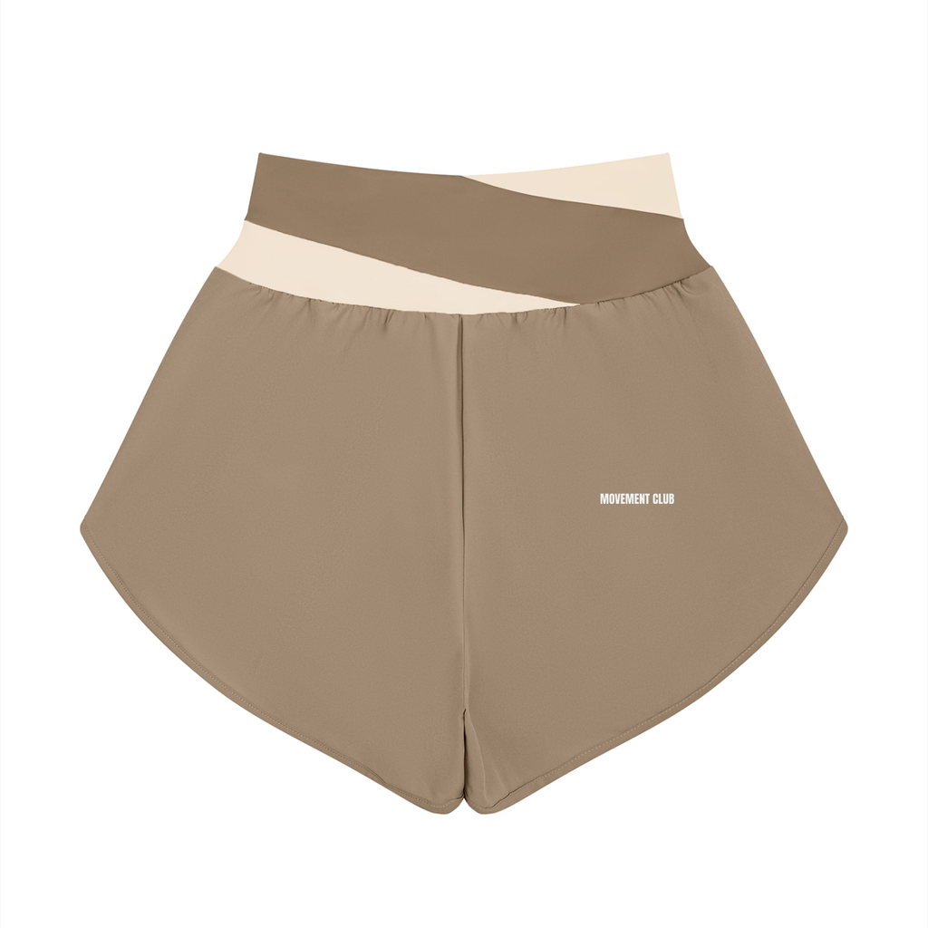 Panelled Crossover-Waist Yoga Shorts