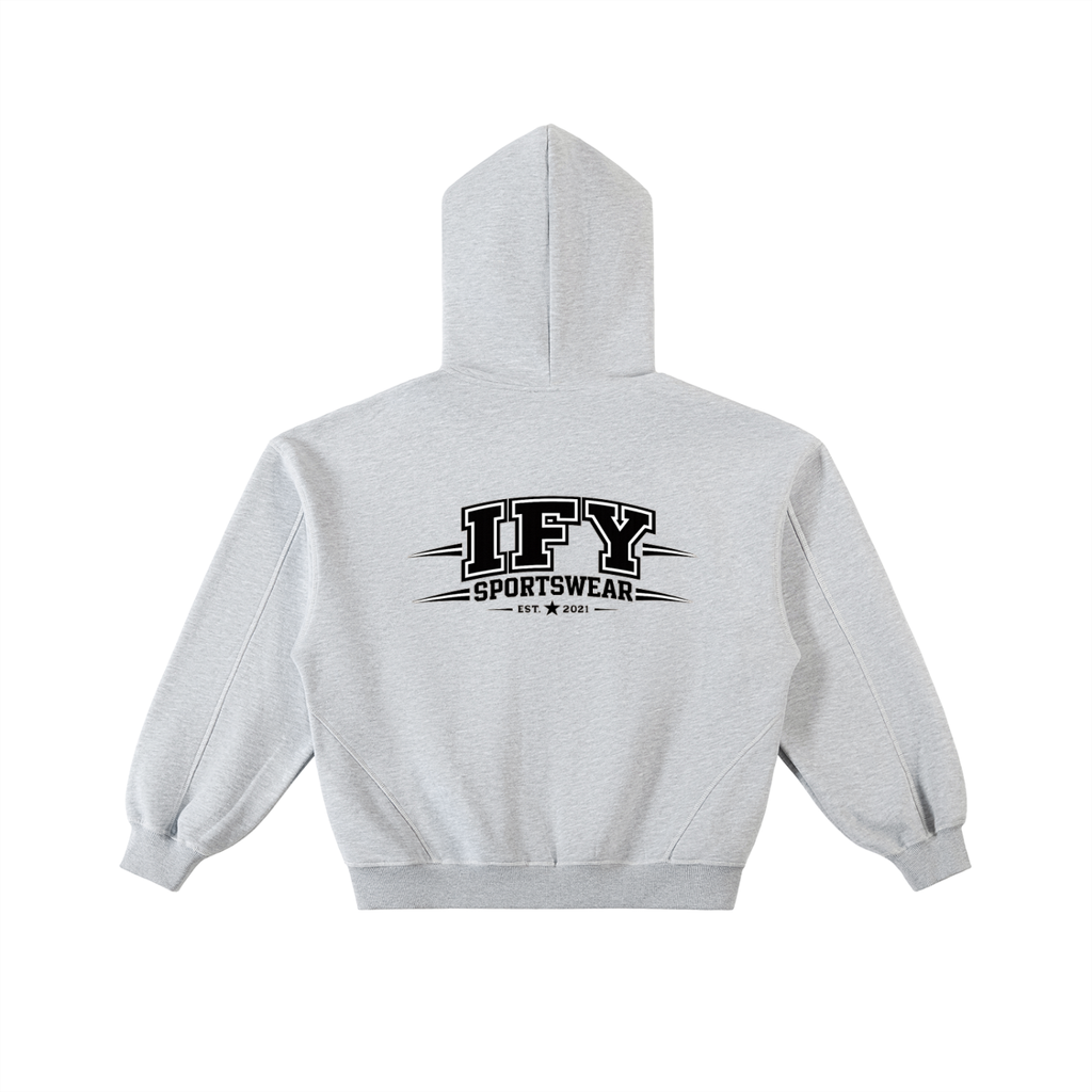 Contrast-Stitched Boxy Fleece Zip Hoodie