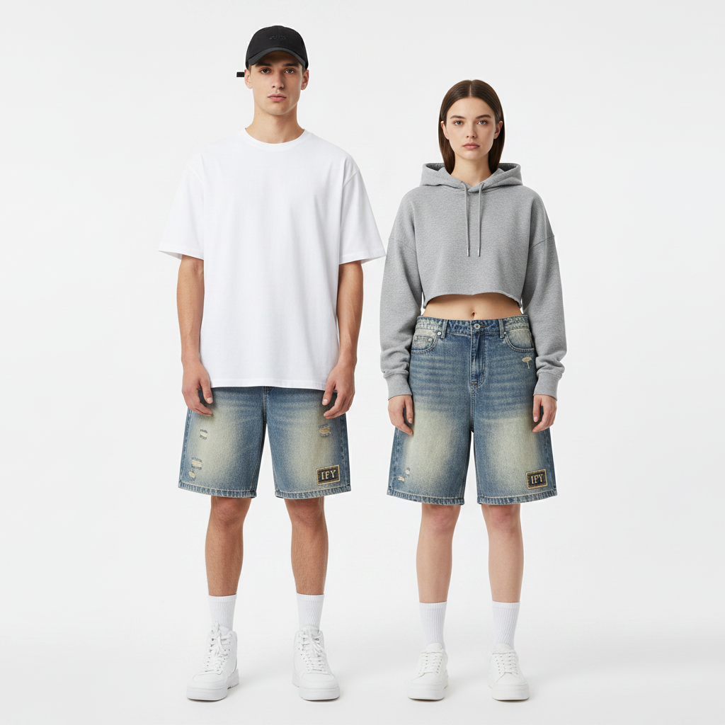 Faded Distressed Baggy Denim Shorts