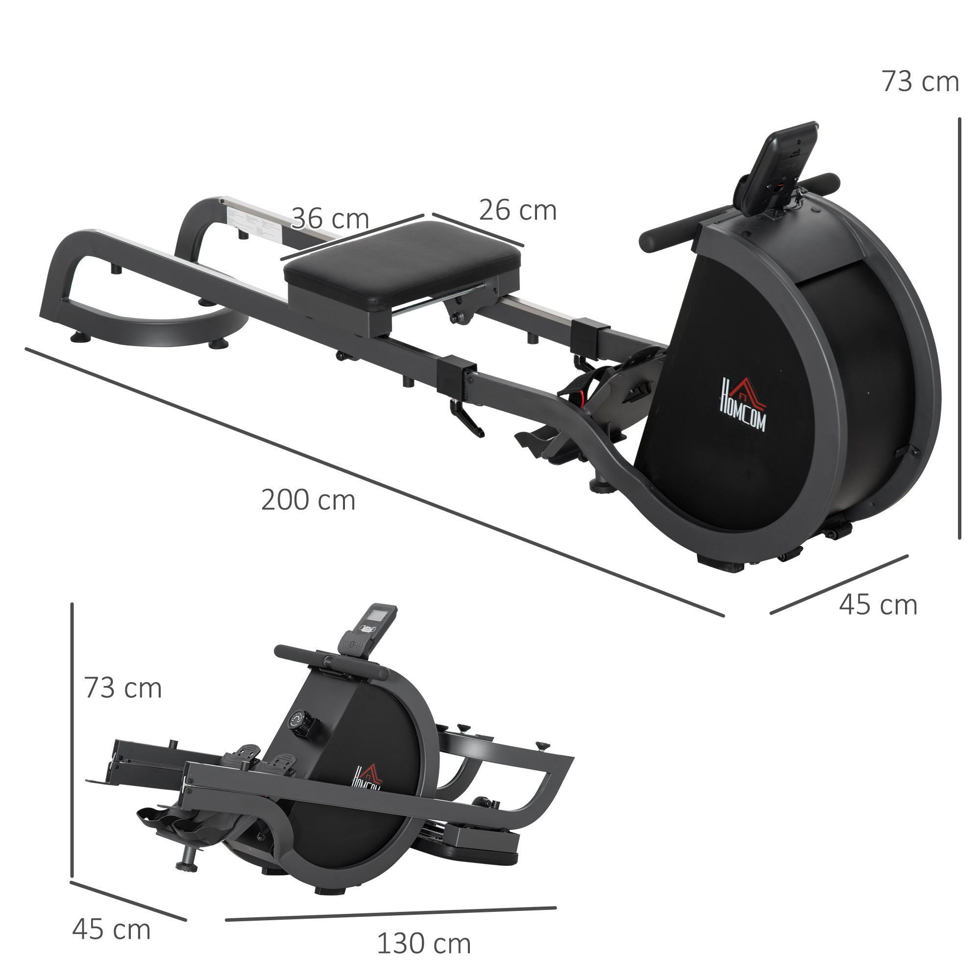 Folding Rowing Machine With 16-Level Adjustable Magnetic Resistance, Aluminium Side Rail, Digital Monitor, Cardio Workout Rower, 130kg Weight Capacity For Home, Gym, Office