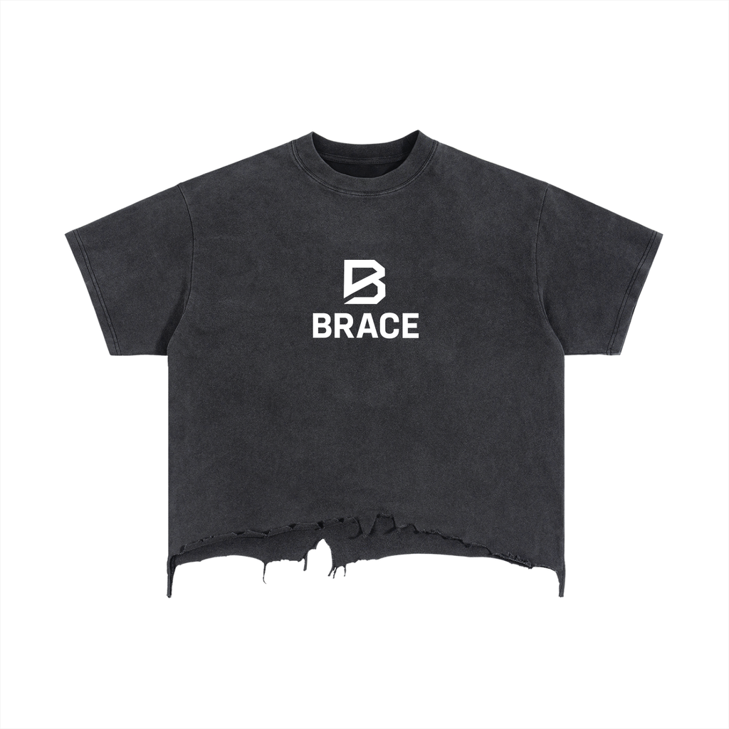 Vintage Wash Boxy T-Shirt - Distressed Hem Gym Tee | BRACE