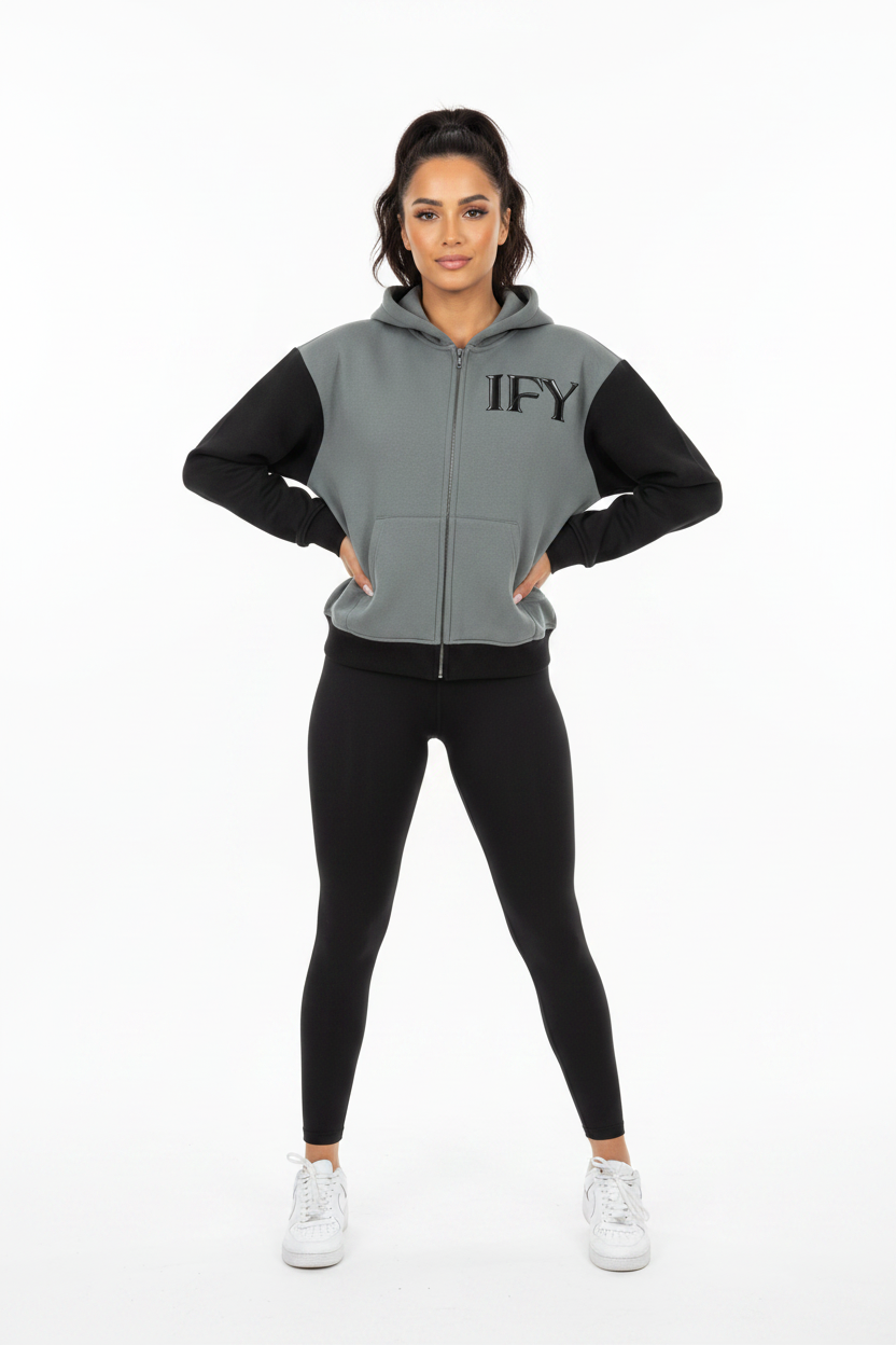 Unisex Color Block Fleece Full Zip Hoodie