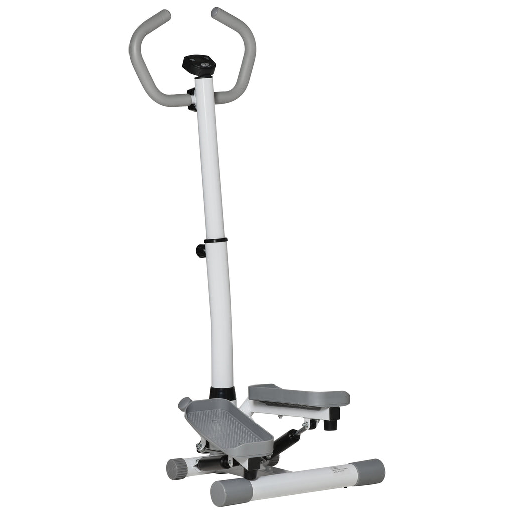 Adjustable Twist Stepper Aerobic Ab Exercise Fitness Workout Machine W/ LCD Screen, Height Adjust Handlebars For Home Gym, White And Grey