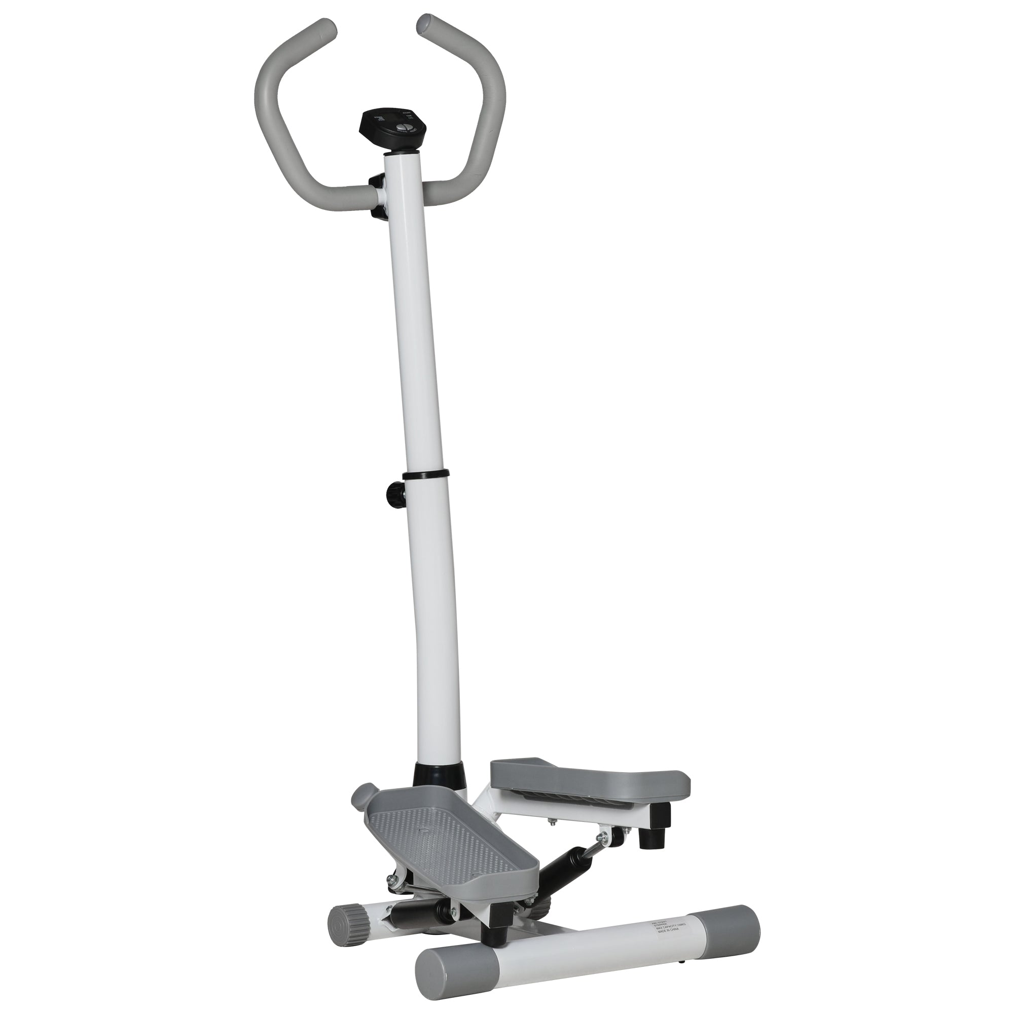 Adjustable Twist Stepper Aerobic Ab Exercise Fitness Workout Machine W/ LCD Screen, Height Adjust Handlebars For Home Gym, White And Grey
