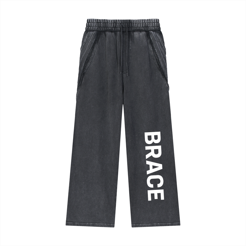 Snow Washed Sweatpants - Raw Edge Tape Detail Gym Joggers | BRACE