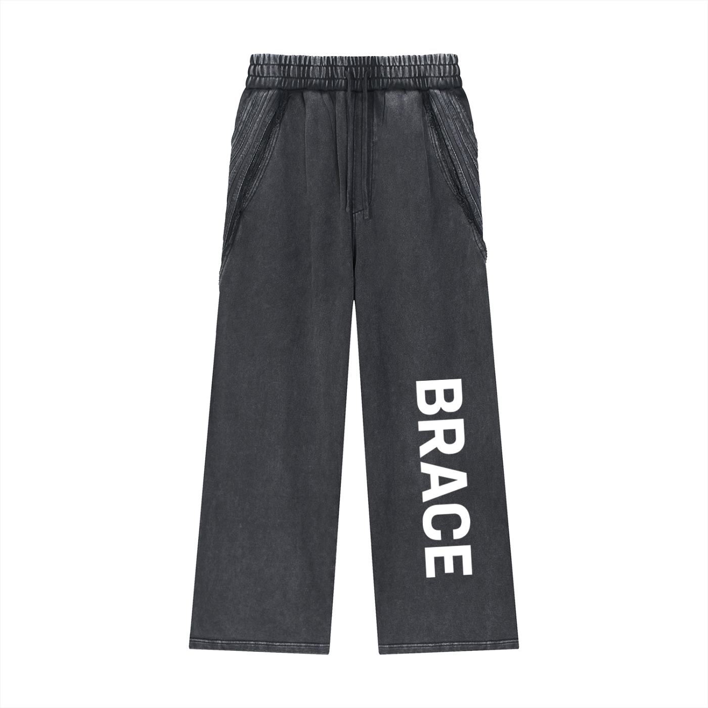 Snow Washed Sweatpants - Raw Edge Tape Detail Gym Joggers | BRACE