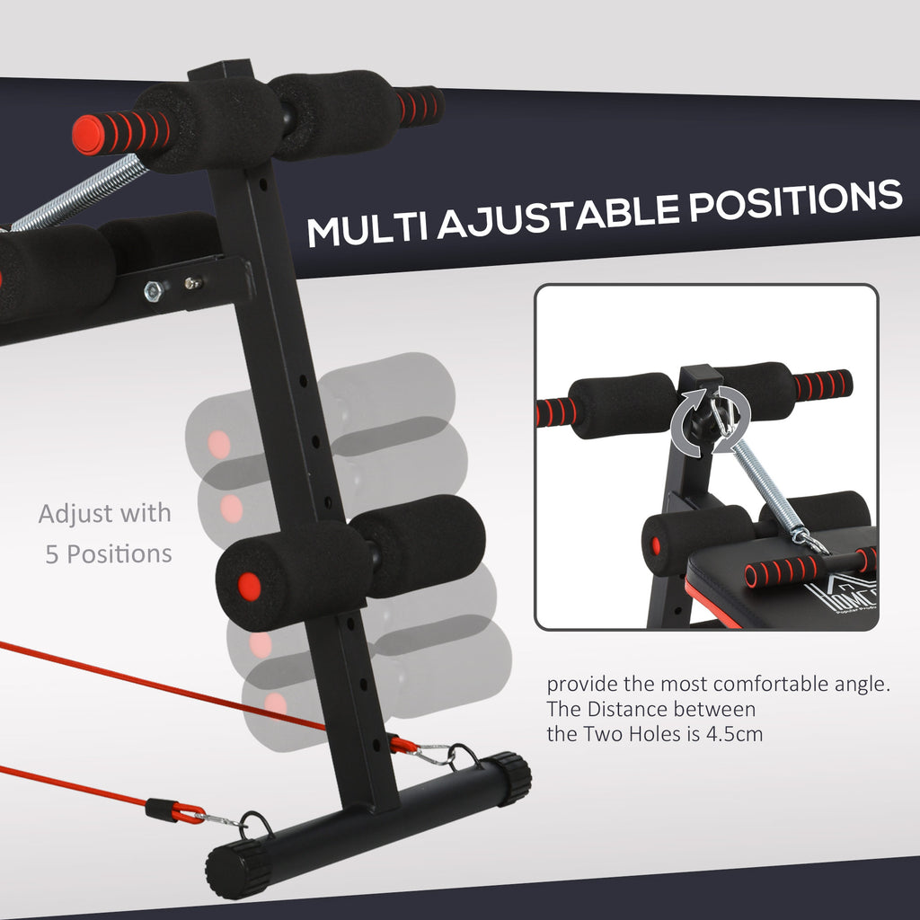 Sit Up Bench Core Workout Adjustable Thigh Support Foldable For Home Gym W Arm Pulling Rope Black - IFY Sports