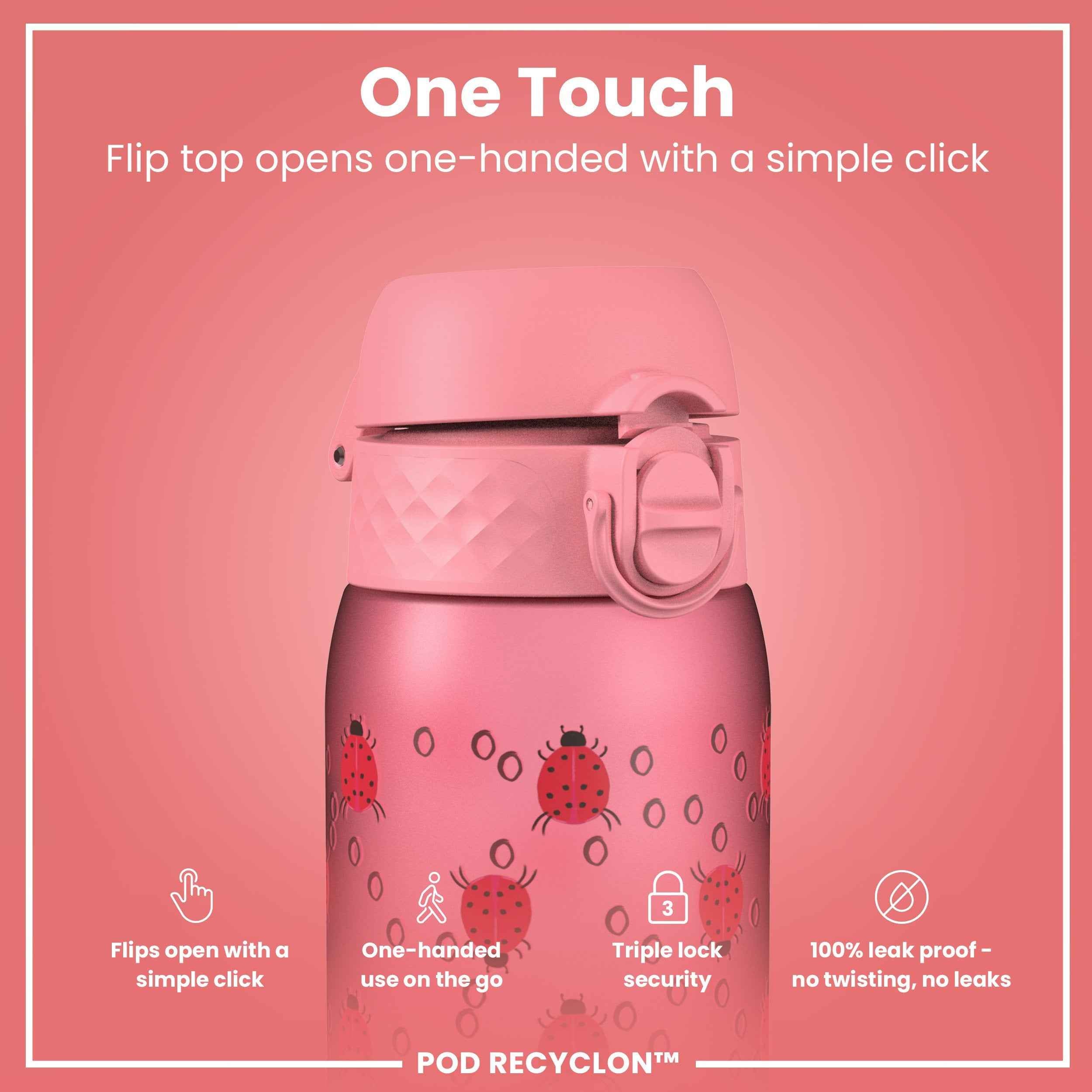 Leak Proof Kids' Water Bottle, Recyclon, Ladybugs, 350ml (12oz)