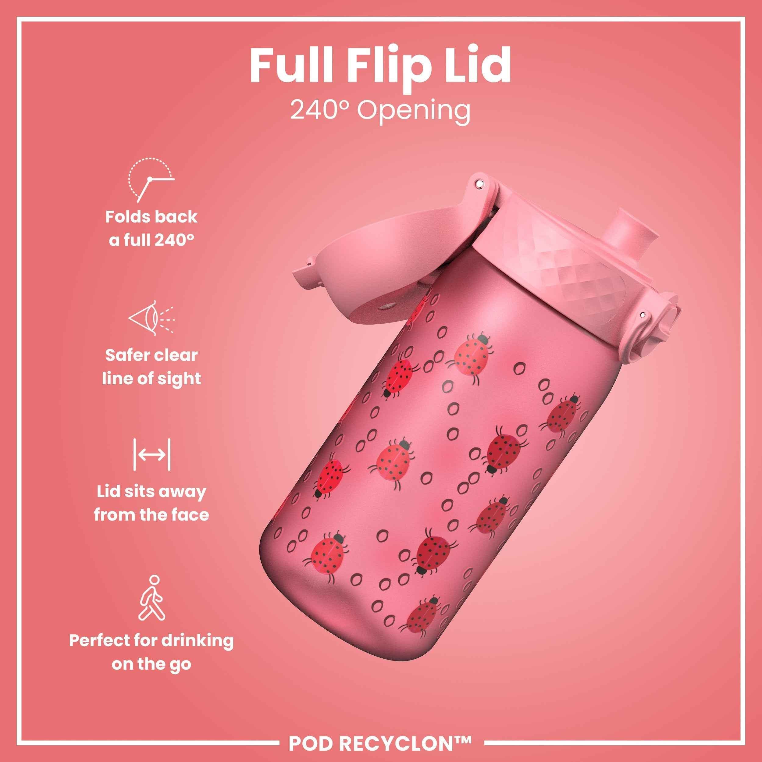 Leak Proof Kids' Water Bottle, Recyclon, Ladybugs, 350ml (12oz)