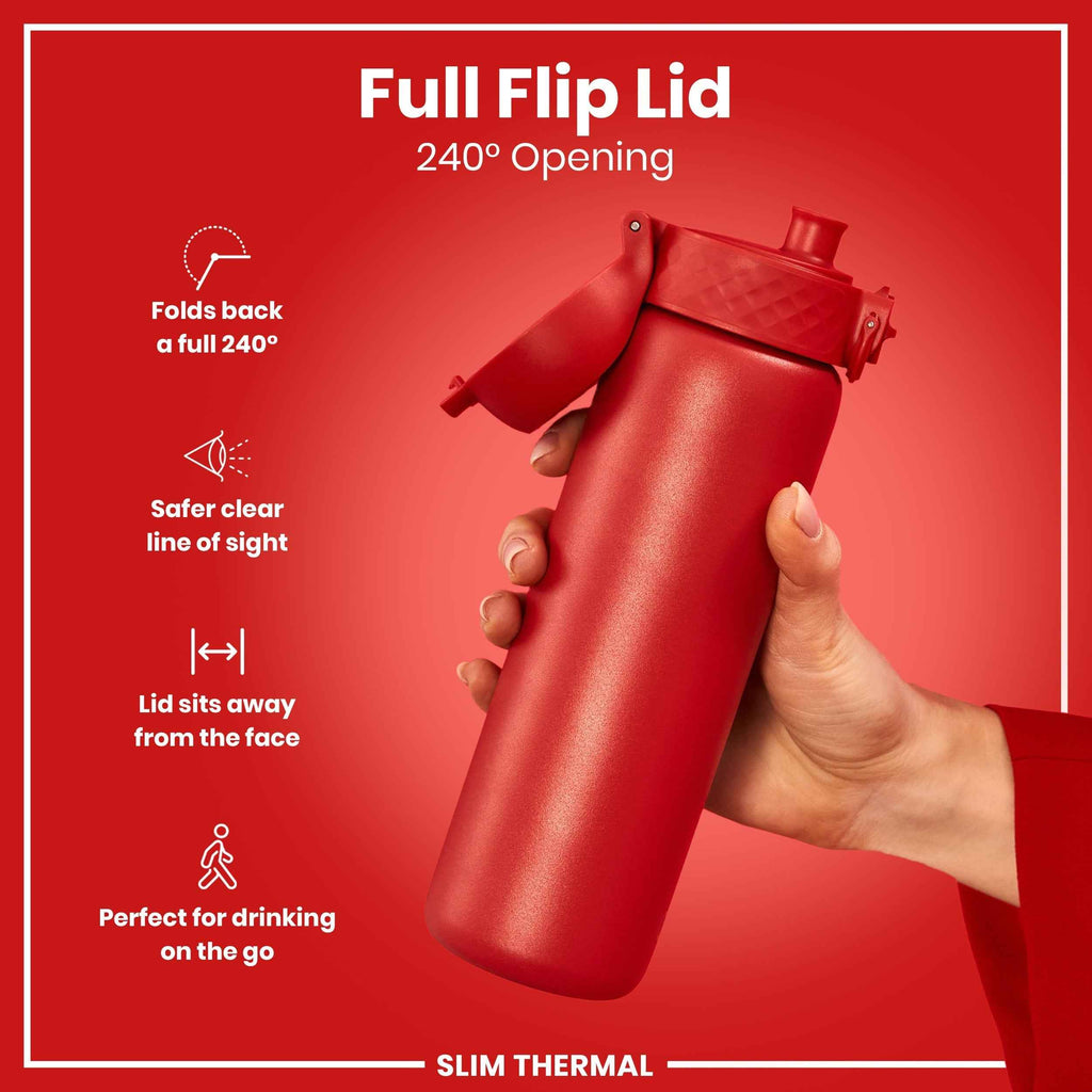 Leak Proof Slim Thermal Steel Water Bottle, Insulated, Red, 500ml (17oz)