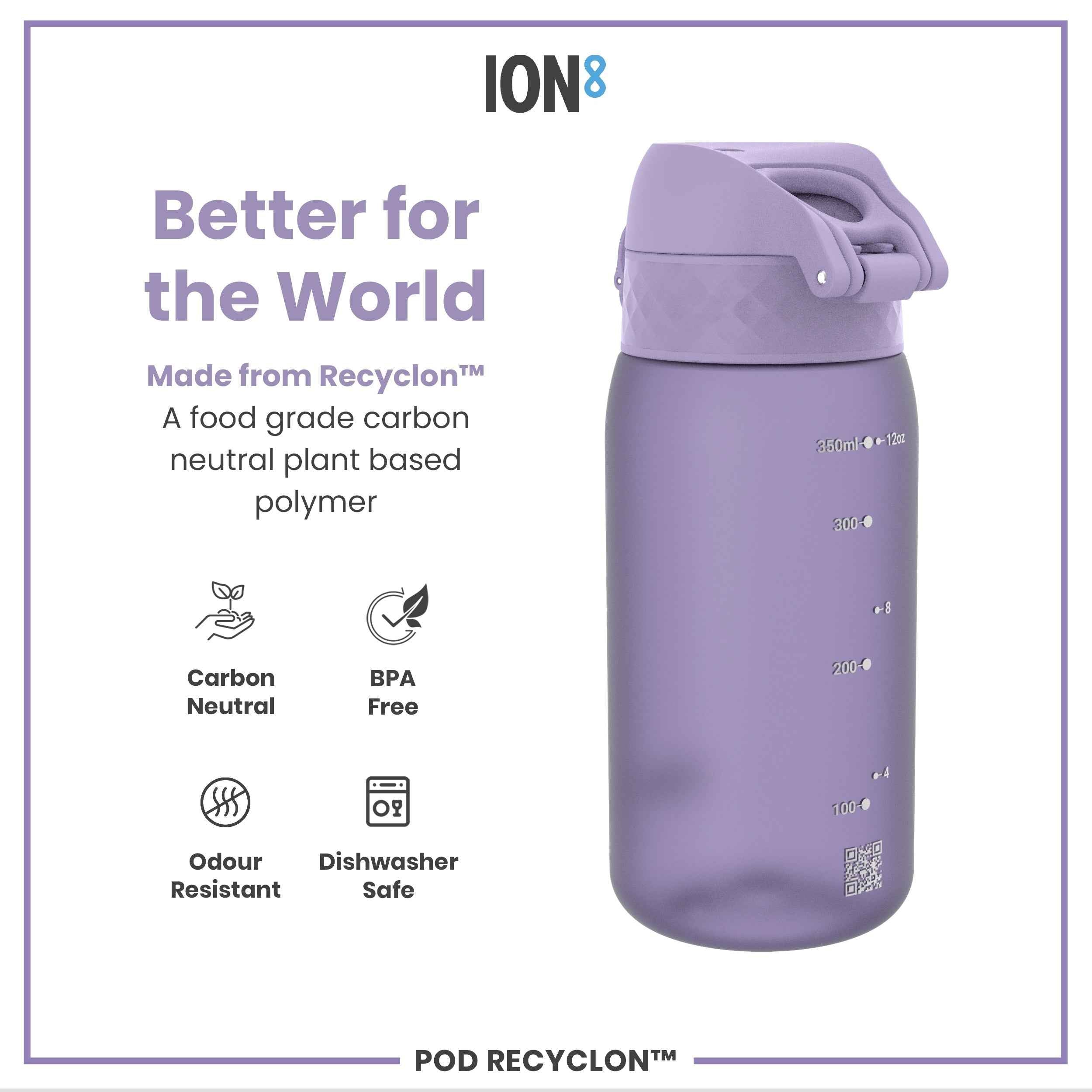 Leak Proof Kids' Water Bottle, Recyclon, Light Purple, 350ml (12oz)