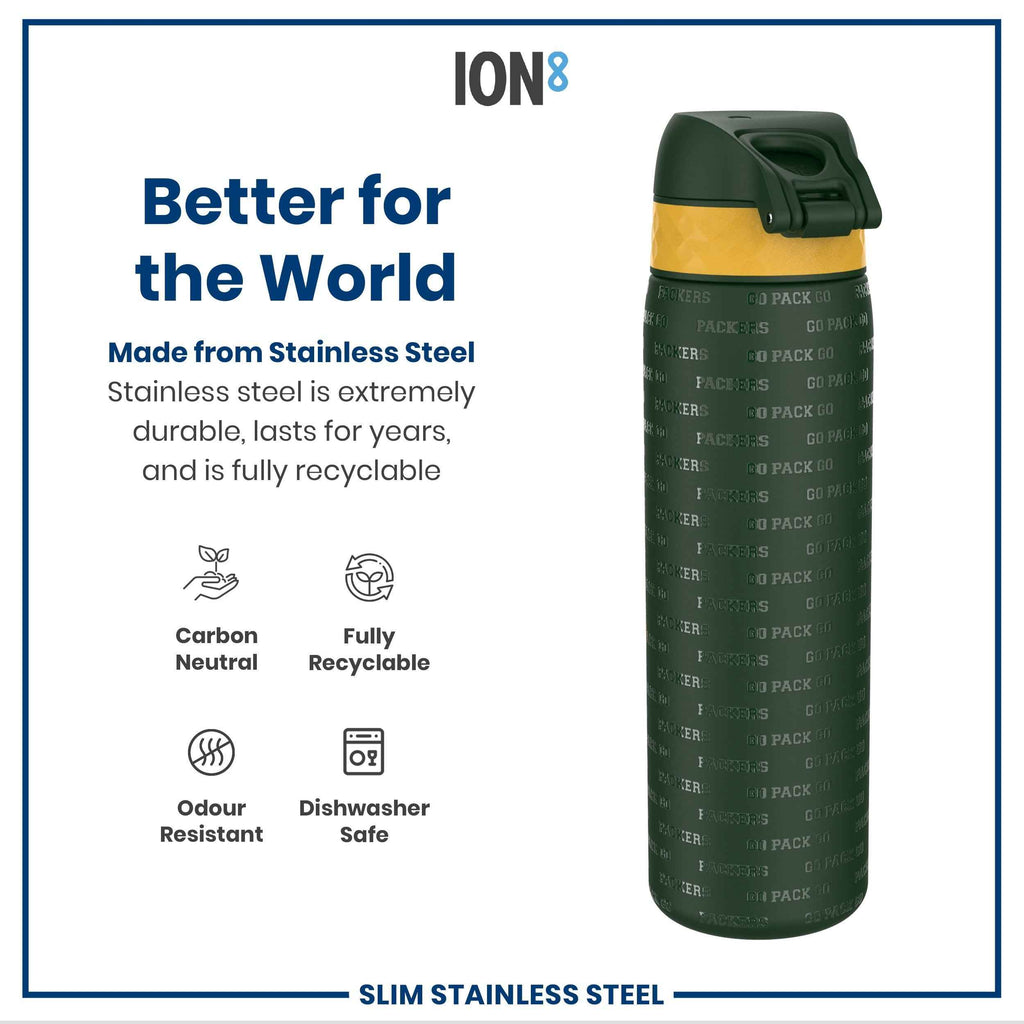 Leak Proof NFL Water Bottle, Stainless Steel, Green Bay Packers, 600ml (20oz)